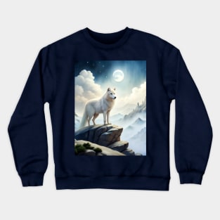 White Wolf Hunting Ground, Winter Mountain Wild Icy Moon, Forest, Galaxy Beautiful gifts Novelty Animal Pattern Fashion T-Shirt Crewneck Sweatshirt